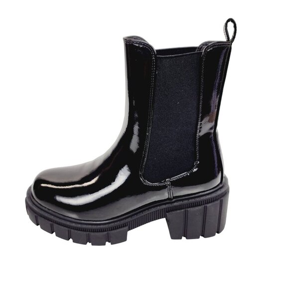 Black Patent Leather Chelsea Boots With Chunky Sole UK 4 EUR 37 USA 6 - Picture 6 of 13